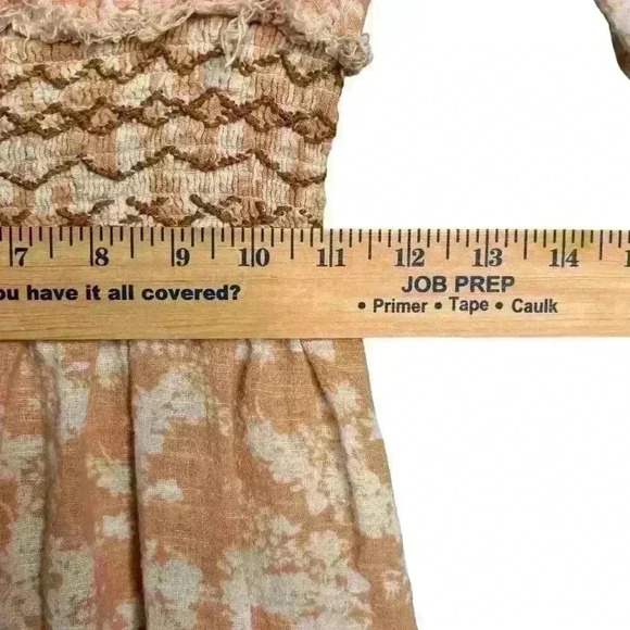 Free People Ellis Neutral Peasant Smocked Dress Size Small Boho Maxi Cottagecore - Picture 12 of 13